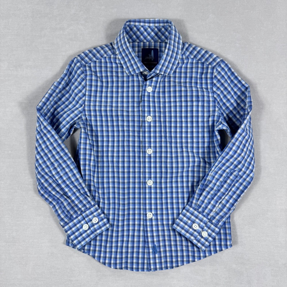 Johnnie O Shirt Boys 5 Blue White Gingham Plaid Button‎ Down Prep Performance